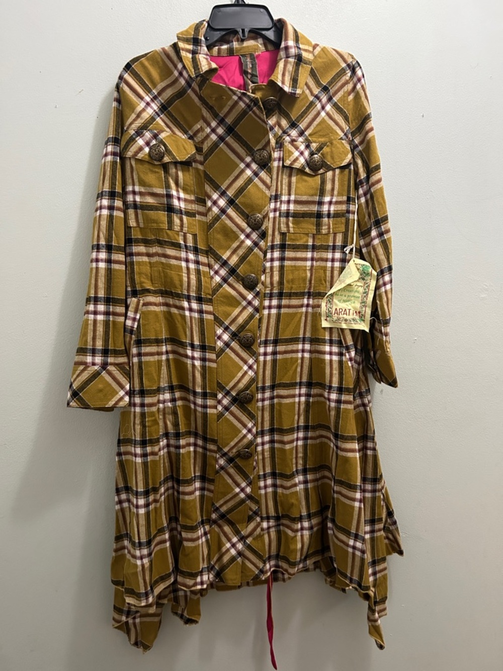 Plaid Longline Women's Jacket Coat - Mustard Plaid